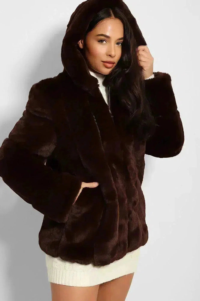 Super Soft Faux Fur Zipped Hooded Jacket-SinglePrice