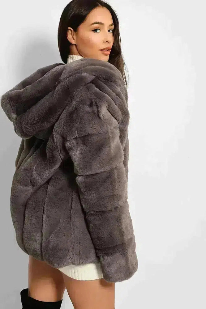 Super Soft Faux Fur Zipped Hooded Jacket-SinglePrice