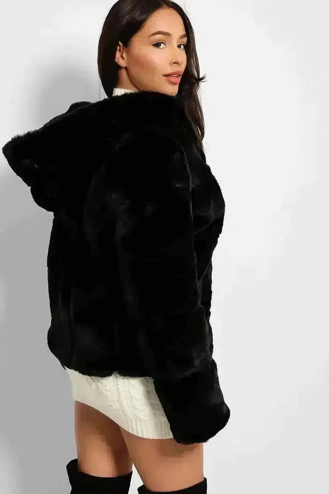 Super Soft Faux Fur Zipped Hooded Jacket-SinglePrice