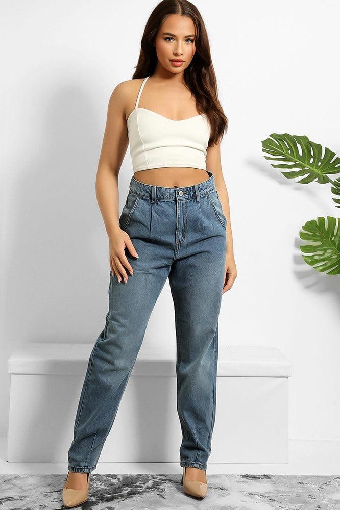 Denim Blue High Waist Tapered Jeans-SinglePrice