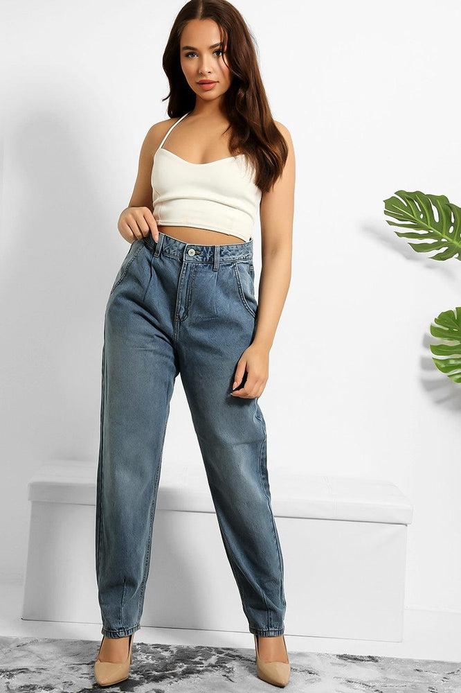 Denim Blue High Waist Tapered Jeans-SinglePrice