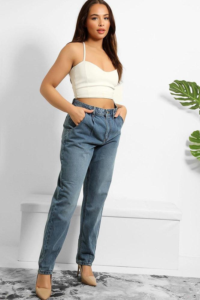 Denim Blue High Waist Tapered Jeans-SinglePrice