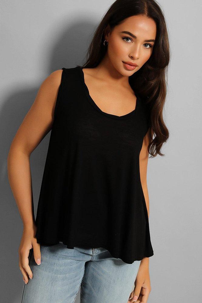 Black Flared Hem Lightweight Sleeveless Top-SinglePrice