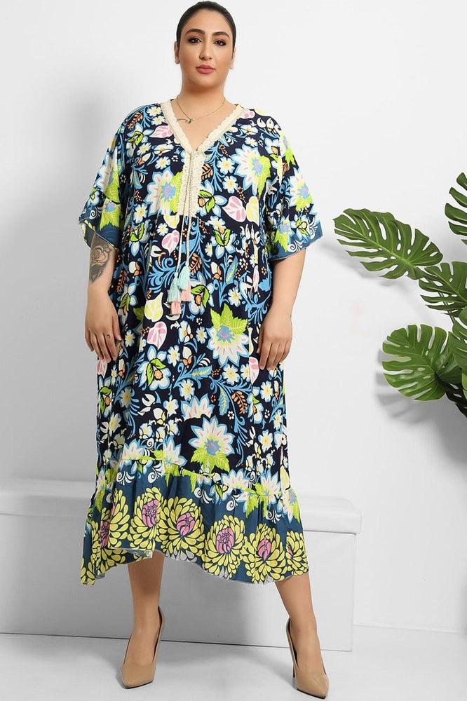 Multicolour Floral Paisley Print Summer Cotton Dress-SinglePrice