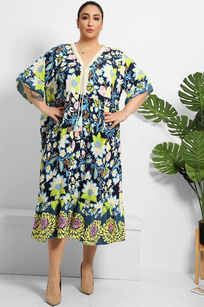 Multicolour Floral Paisley Print Summer Cotton Dress-SinglePrice