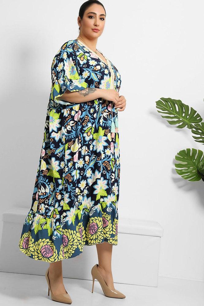 Multicolour Floral Paisley Print Summer Cotton Dress-SinglePrice