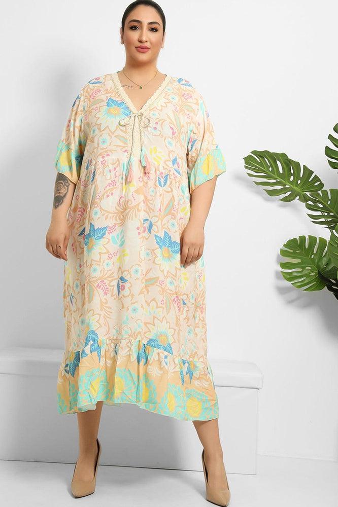 Multicolour Floral Paisley Print Summer Cotton Dress-SinglePrice