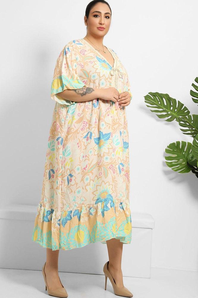 Multicolour Floral Paisley Print Summer Cotton Dress-SinglePrice