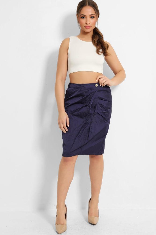 Purple Creased Fabric Pencil Skirt-SinglePrice