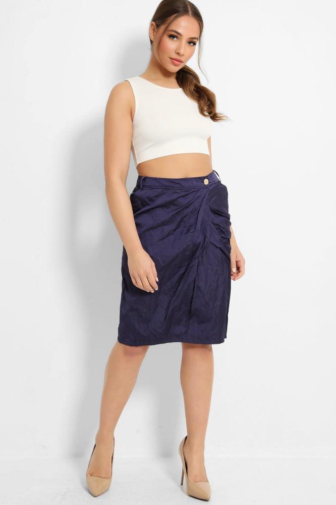 Purple Creased Fabric Pencil Skirt-SinglePrice