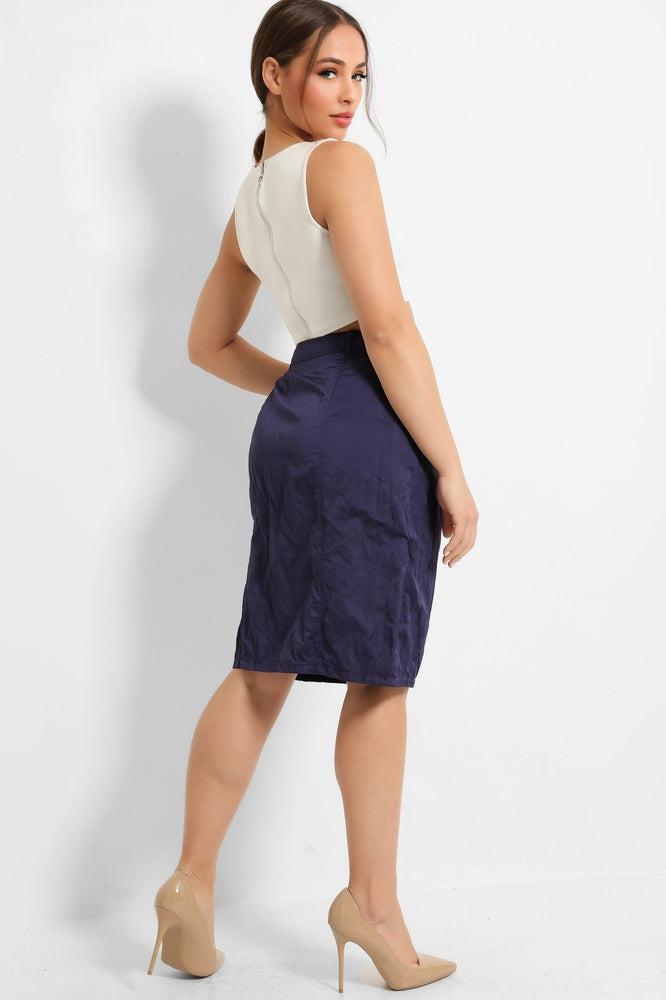 Purple Creased Fabric Pencil Skirt-SinglePrice