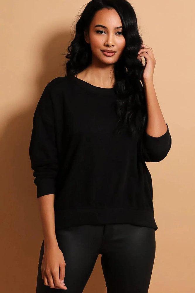 Black Curved Hem Sweatshirt-SinglePrice