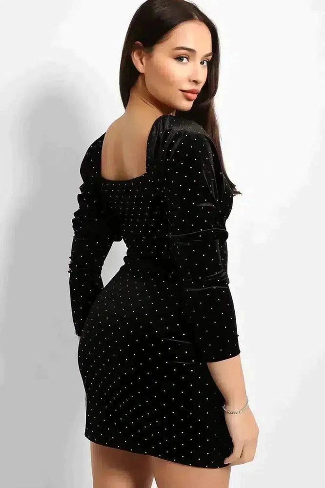 Gold Dots Black Velour Milkmaid Dress-SinglePrice