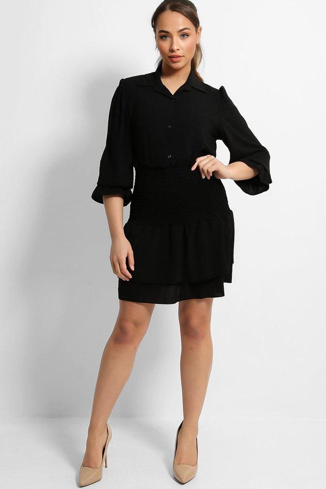 Black Shirred Skirt And Lazy Fit Shirt Set-SinglePrice