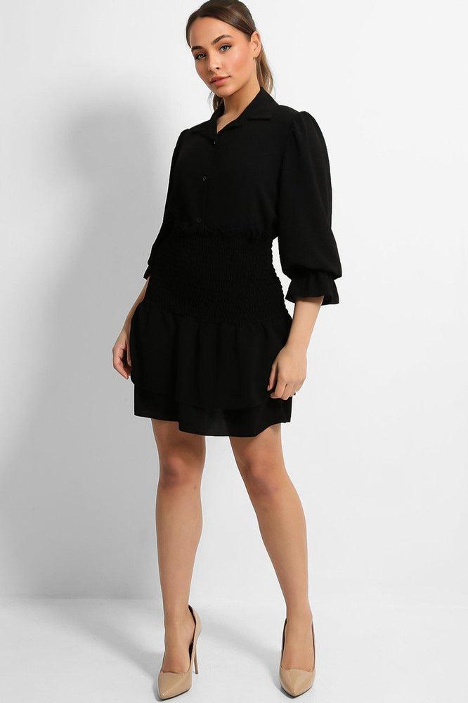 Black Shirred Skirt And Lazy Fit Shirt Set-SinglePrice