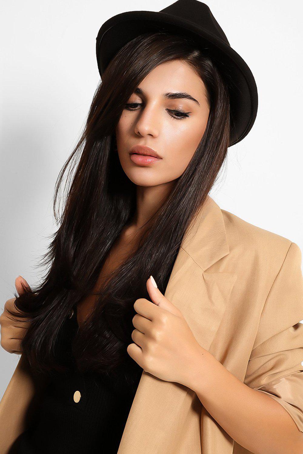 Black Felt Fedora Hat-SinglePrice