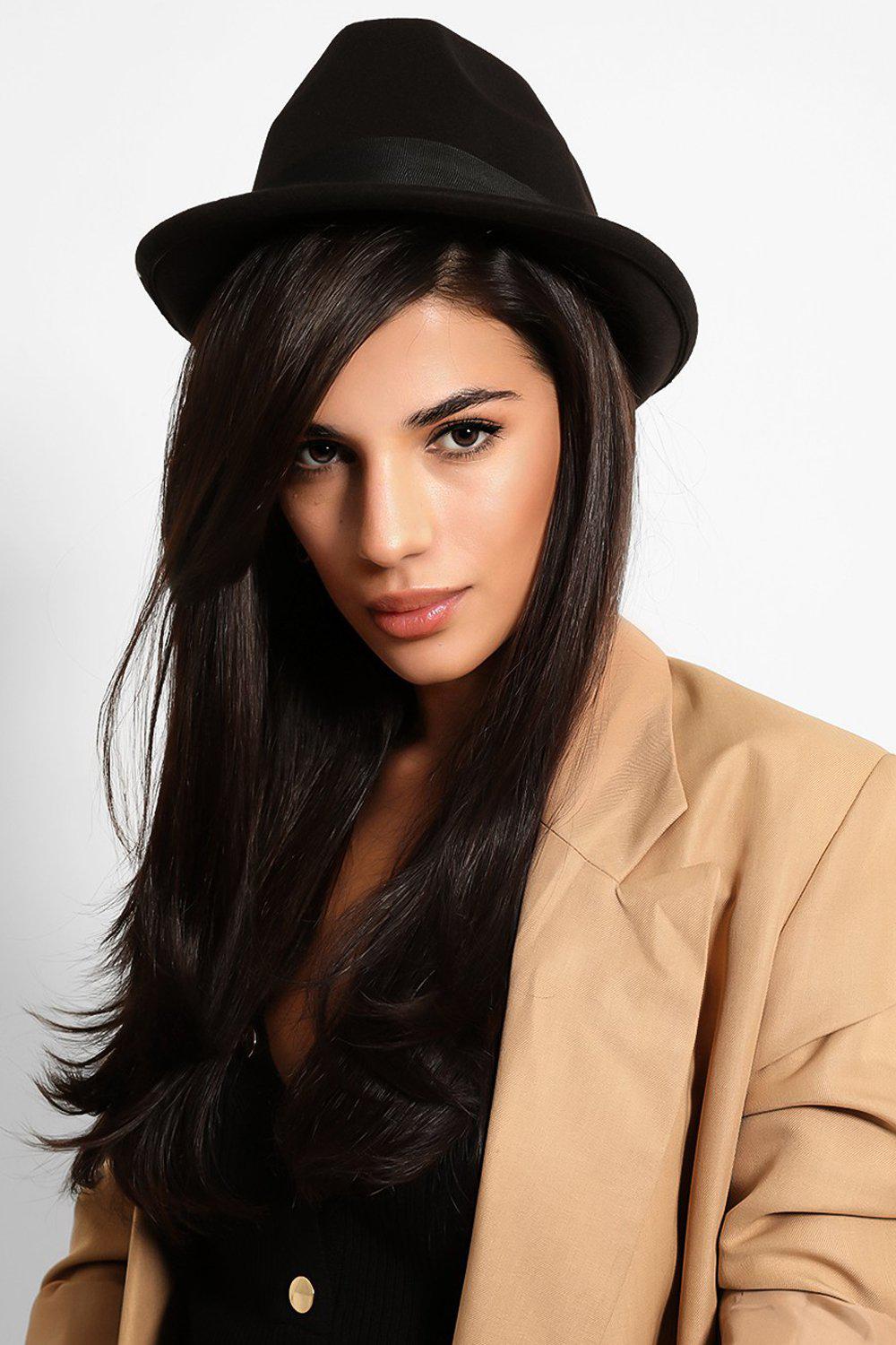 Black Felt Fedora Hat-SinglePrice