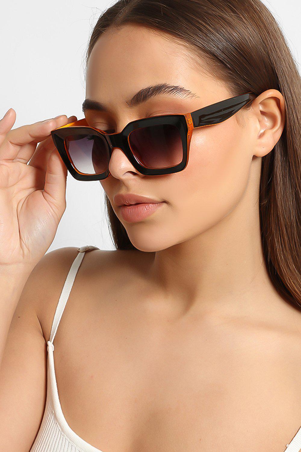 Black Orange 80's Style Medium Cat's Eye Sunglasses - SinglePrice