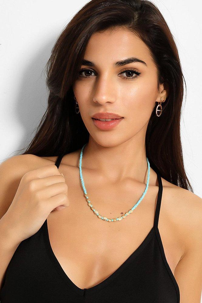 Blue Gold Small Beads Necklace - SinglePrice