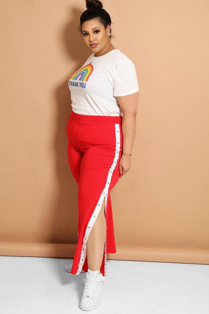 Red Split Legs Studded Trousers-SinglePrice