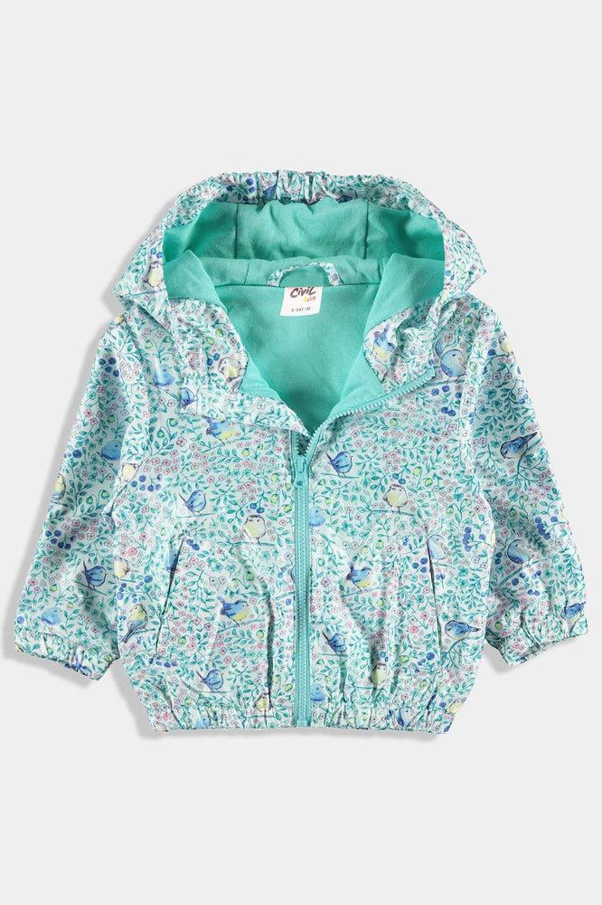 Mint Green Birds Print Baby Girl Windbreaker - SinglePrice