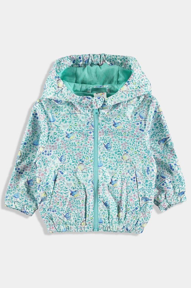 Mint Green Birds Print Baby Girl Windbreaker - SinglePrice