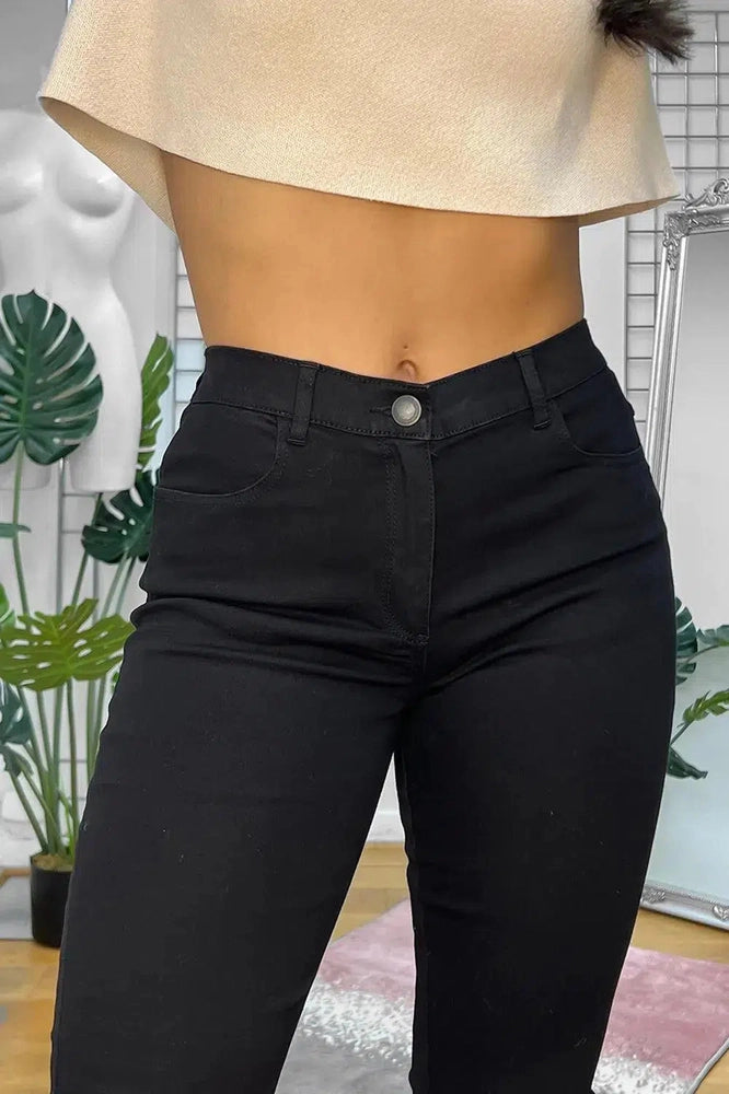 Black Denim Elastic Back Cropped Jeans-SinglePrice