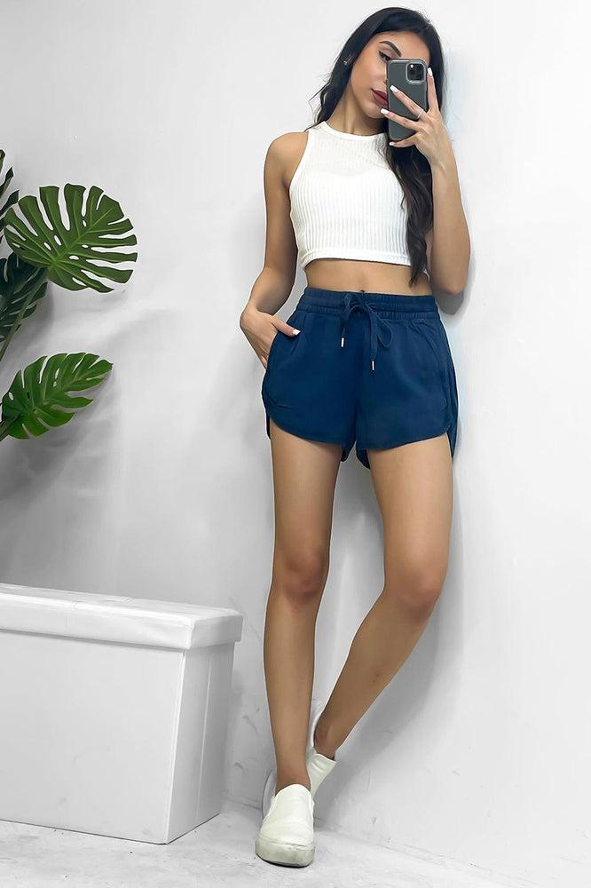 Navy Curved Hem Cotton Short-SinglePrice