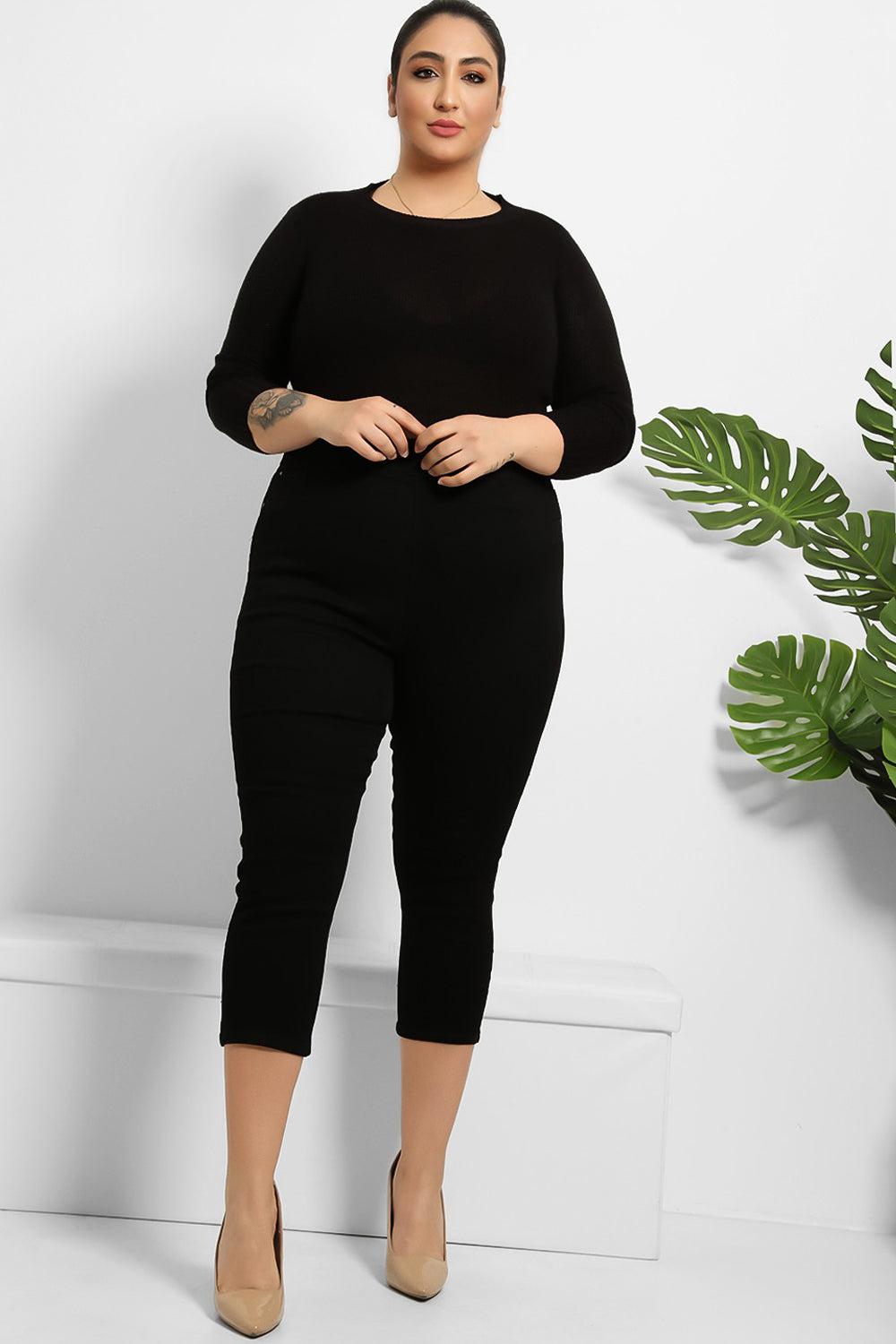 Black Elastic Waist Cropped Jeggings-SinglePrice