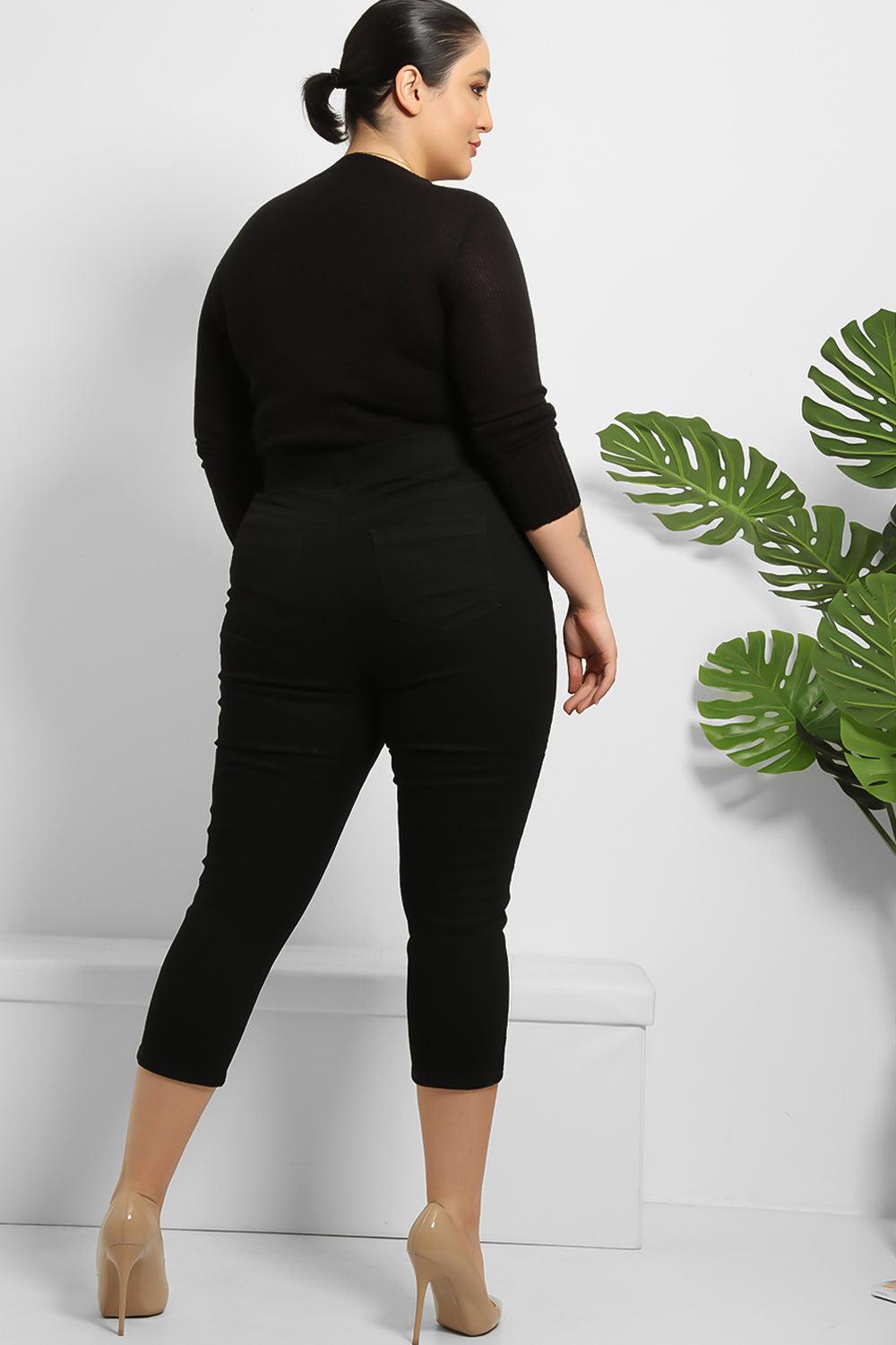 Black Elastic Waist Cropped Jeggings-SinglePrice