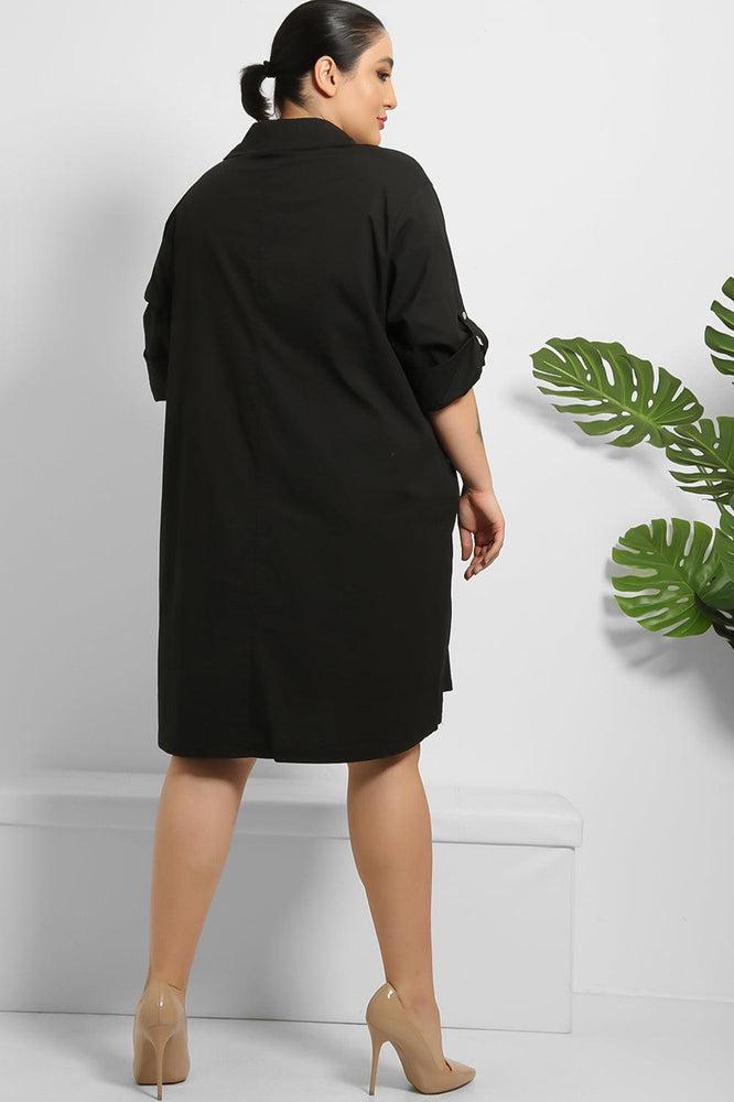 Side Pockets Cotton Shirt Dress-SinglePrice