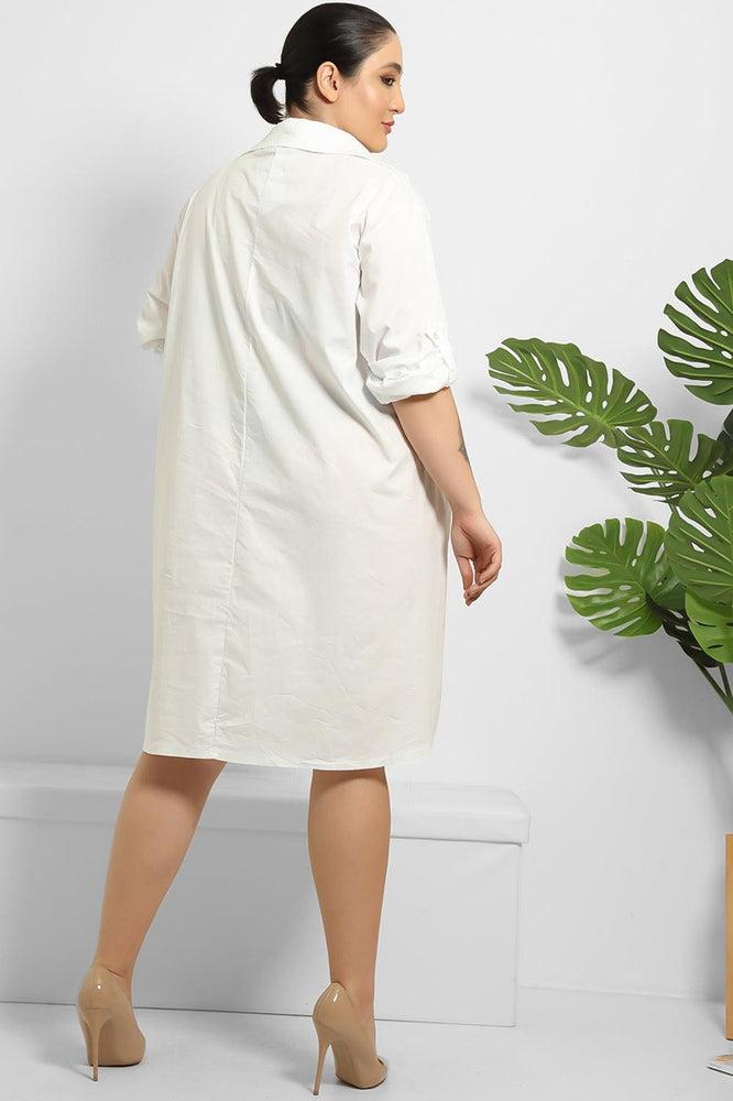 Side Pockets Cotton Shirt Dress-SinglePrice