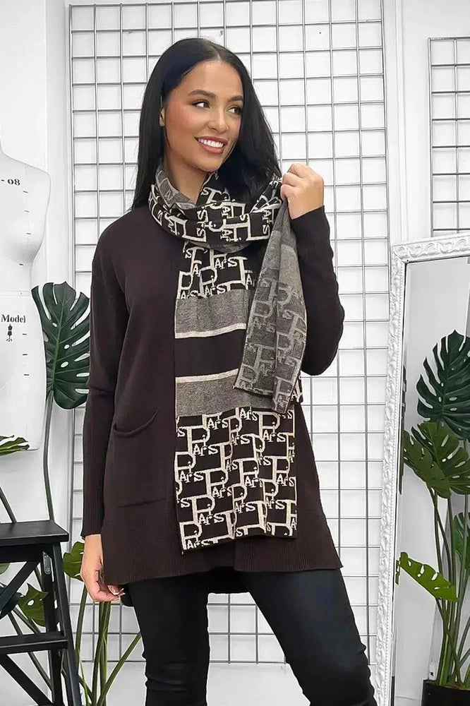 Knitted Logo Print Scarf And Pullover Set-SinglePrice