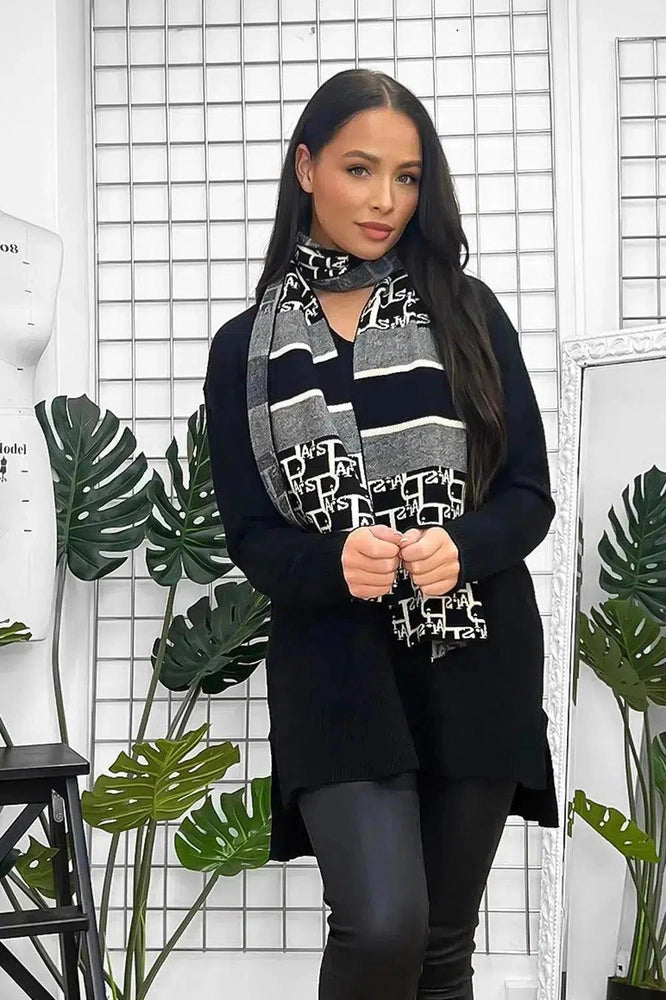 Knitted Logo Print Scarf And Pullover Set-SinglePrice