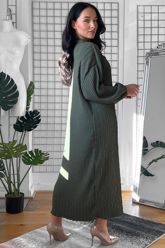 Loose Fit Shirred Fabric Maxi Shirt Dress-SinglePrice