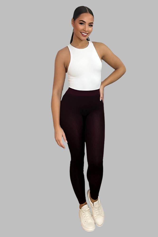 Burgundy Leopard Print High Waist Leggings-SinglePrice