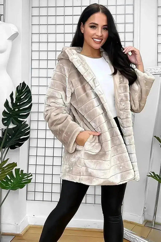 Luxury Velvety Faux Fur Hooded Coat-SinglePrice