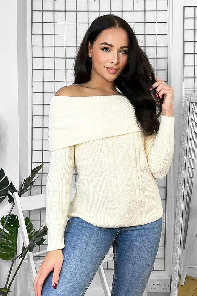 Diamond Knit Off Shoulder Jumper-SinglePrice