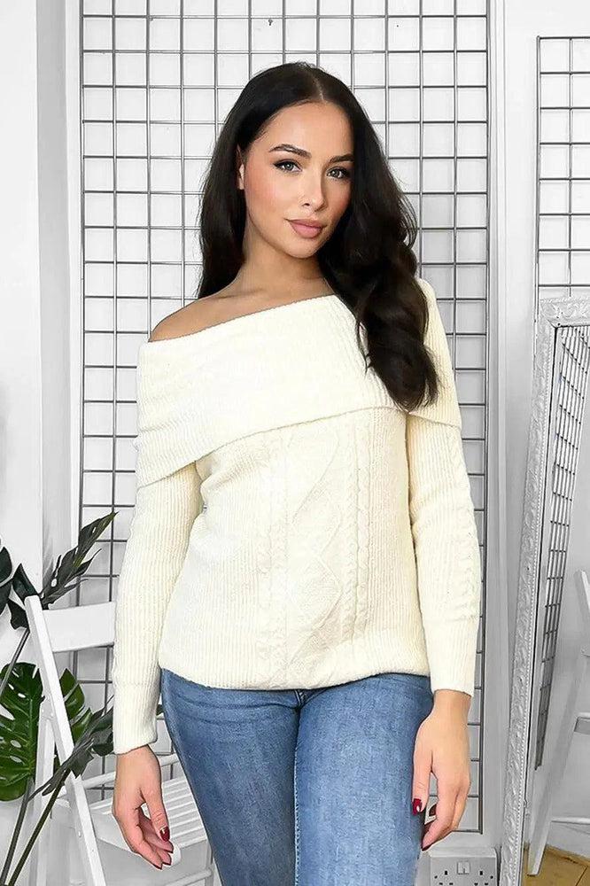 Diamond Knit Off Shoulder Jumper-SinglePrice