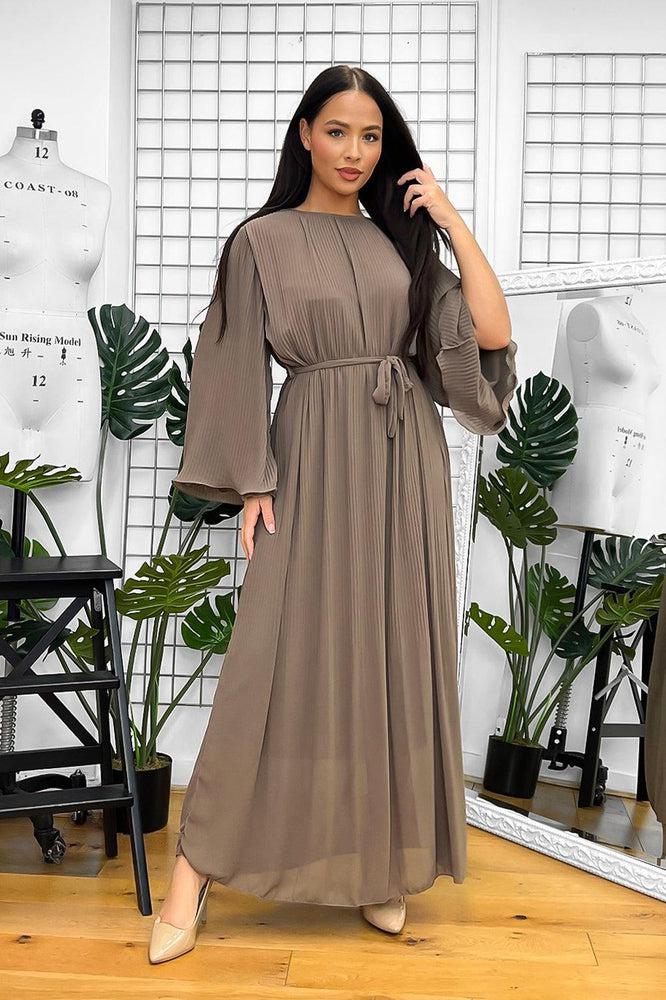 Double Layered Sleeves Plisse Modest Dress-SinglePrice