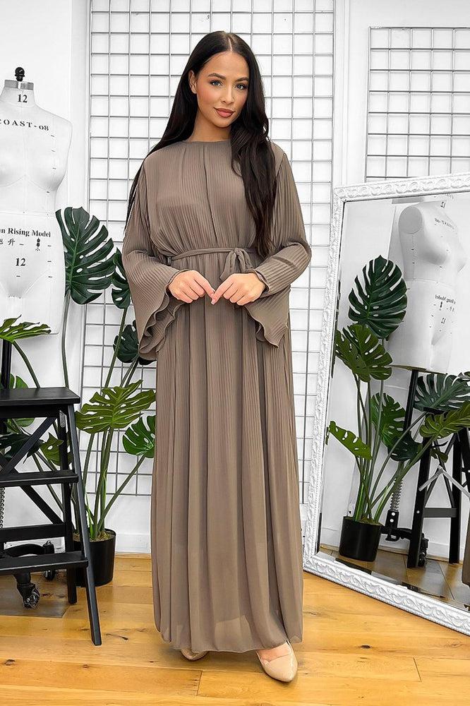 Double Layered Sleeves Plisse Modest Dress-SinglePrice