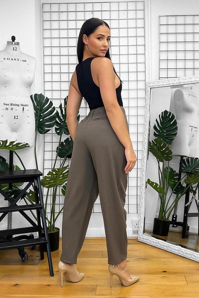 Taupe High Elastic Waist Trousers-SinglePrice