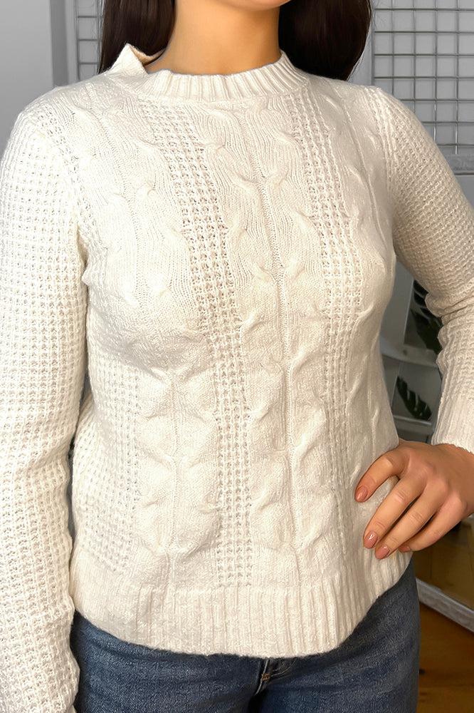Diamond Pattern Soft Knit High Neck Pullover-SinglePrice