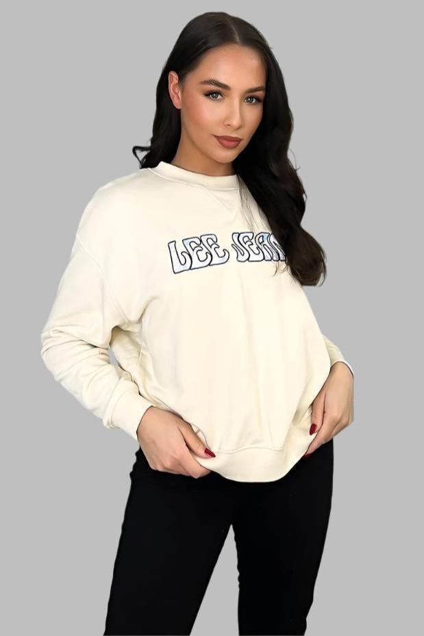 Light Beige Embroidered Slogan Sweatshirt-SinglePrice