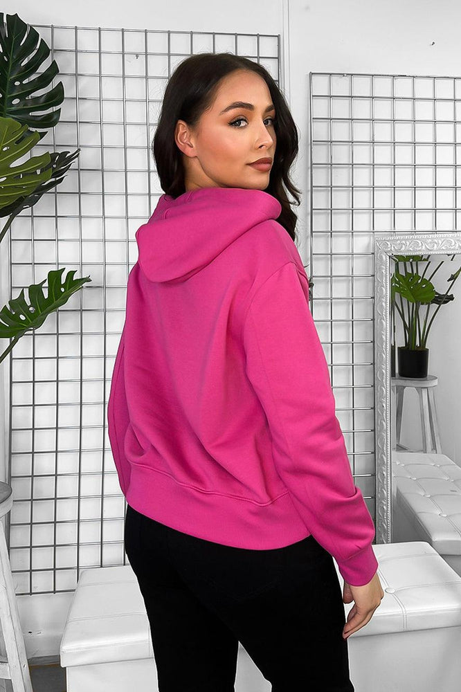 Fuchsia Cotton Blend Hoodie With Contrast String-SinglePrice
