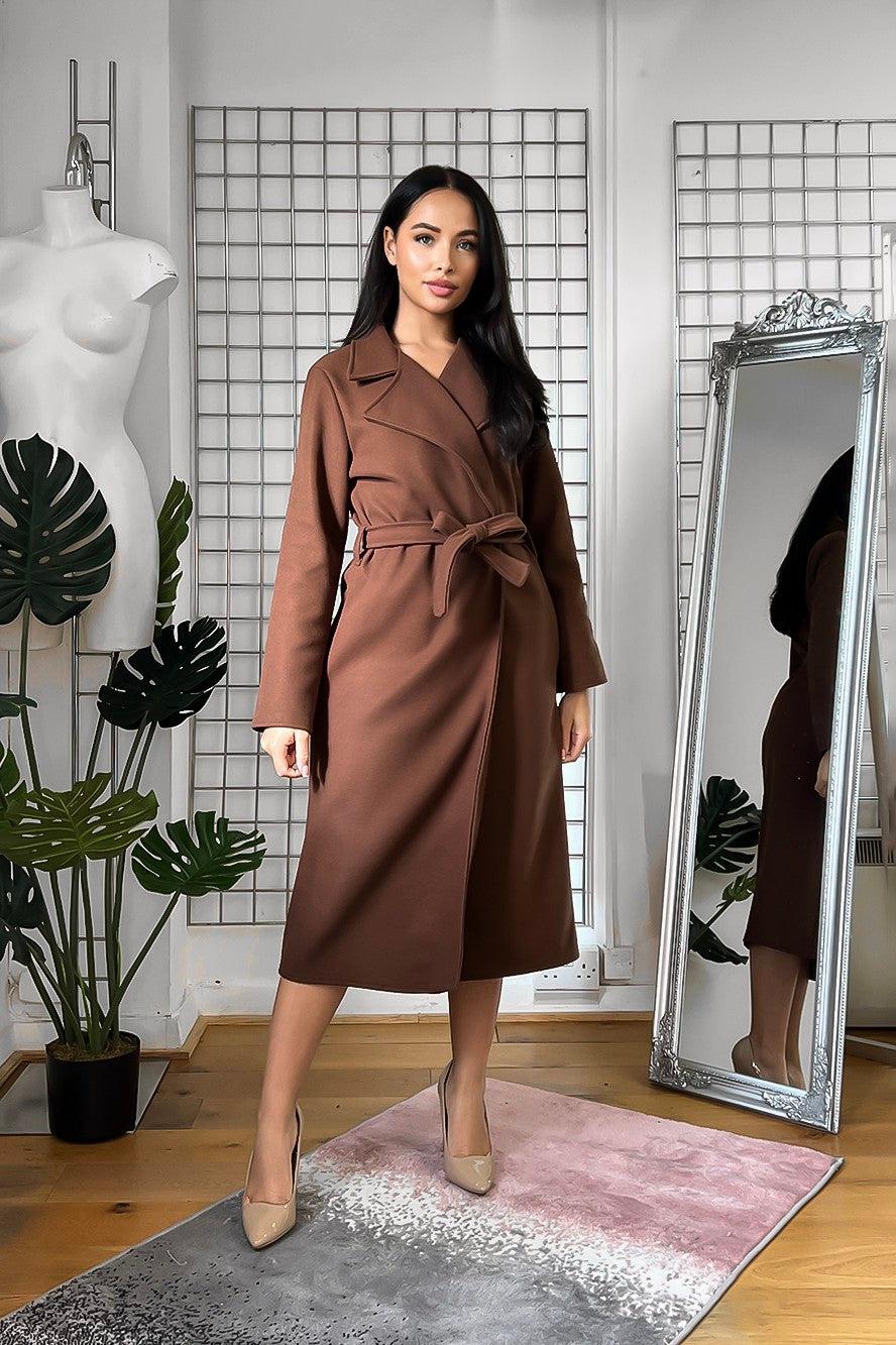 Solid Colour Self Tie Midi Classic Coat-SinglePrice