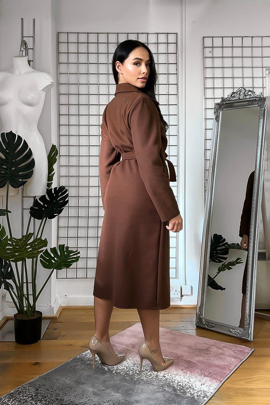 Solid Colour Self Tie Midi Classic Coat-SinglePrice
