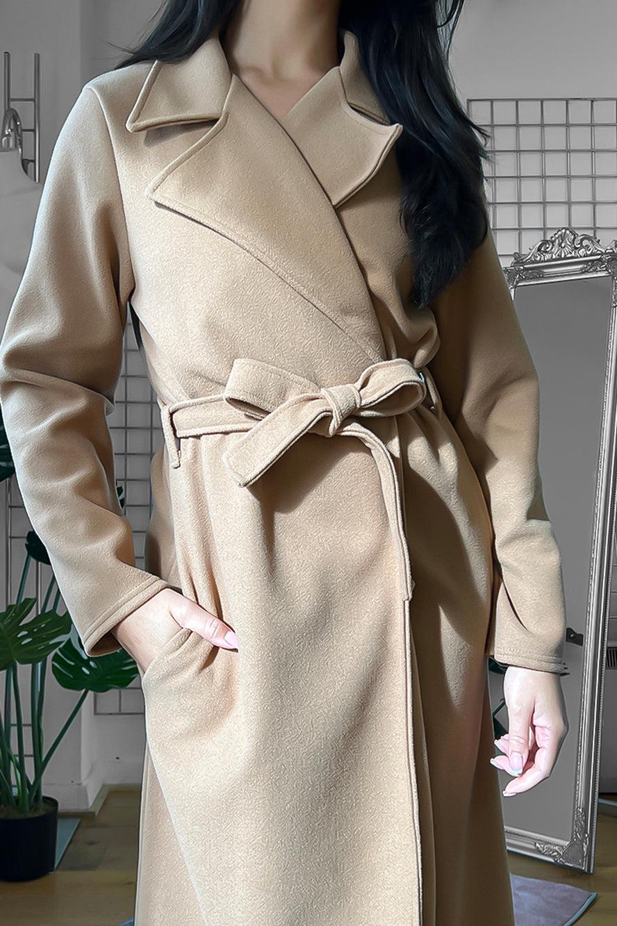 Solid Colour Self Tie Midi Classic Coat-SinglePrice