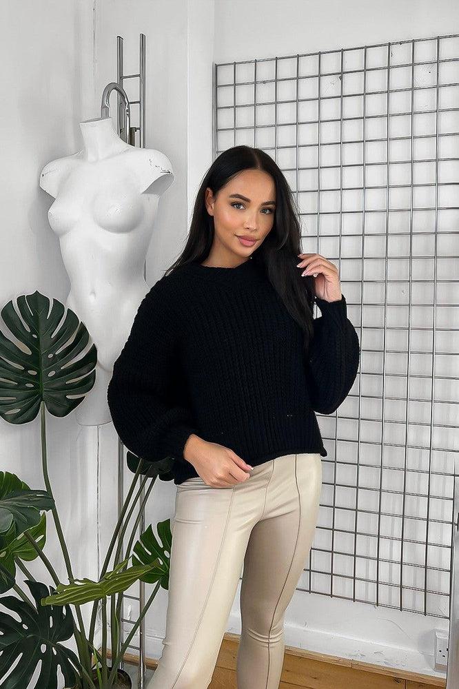 V-Neck Lantern Sleeves Thick Knit Pullover-SinglePrice