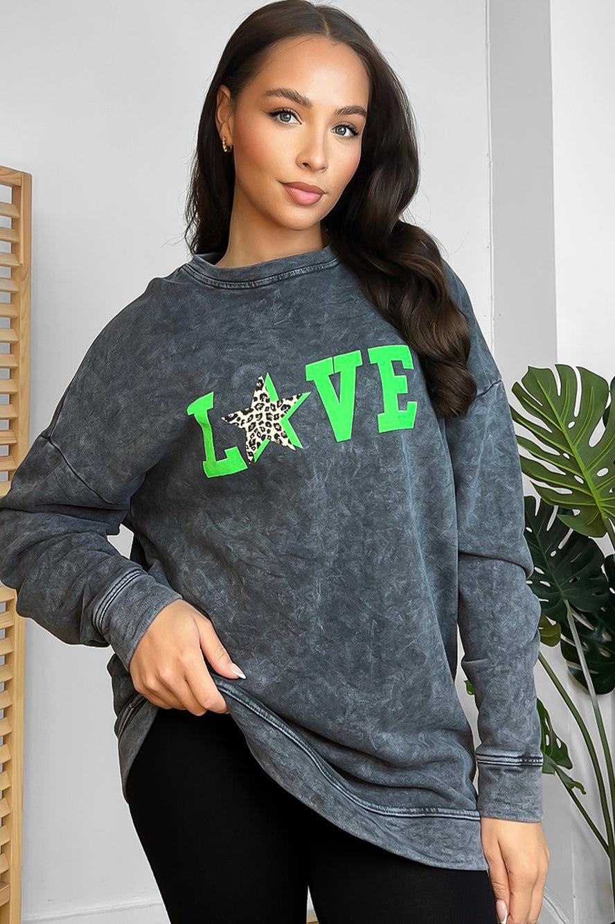 Love Slogan Faded Cotton Sweatshirt-SinglePrice